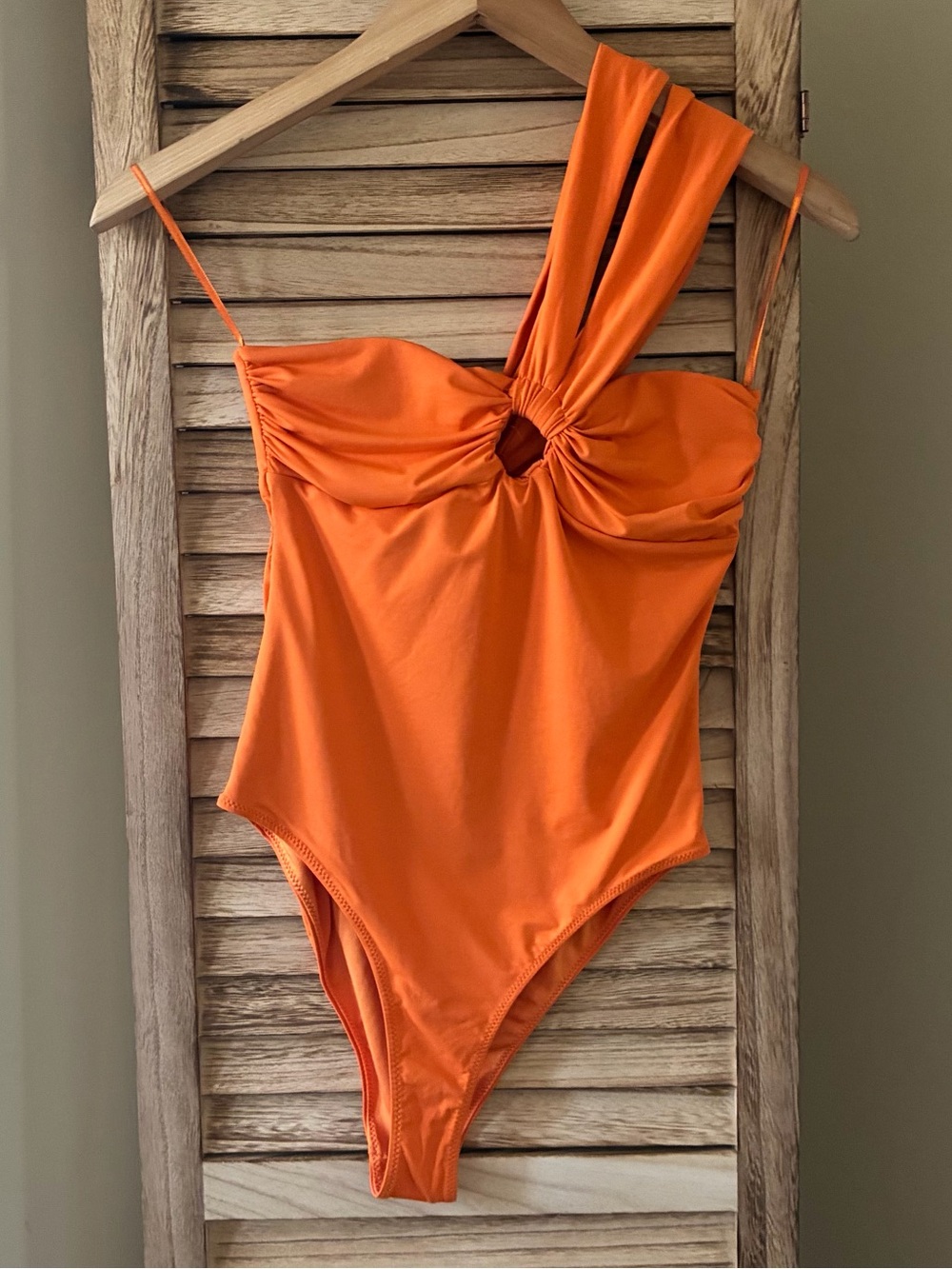 Zara Orange One Shoulder Cutout Ruched Bodysuit Small